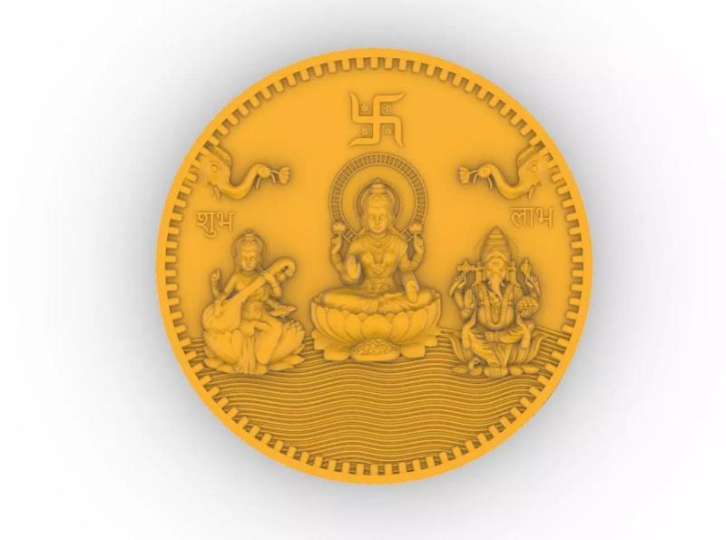 Laxmi Ganesh Saraswati Coin Sculpture Art