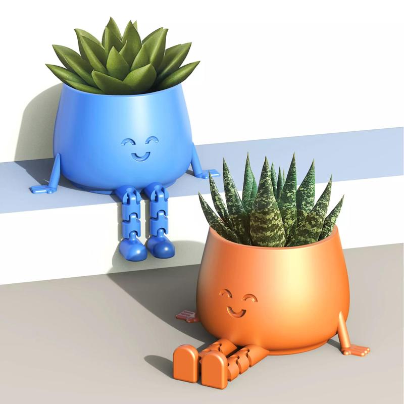 Flexible Legs Happy Face Planter   Articulated Plant Pot