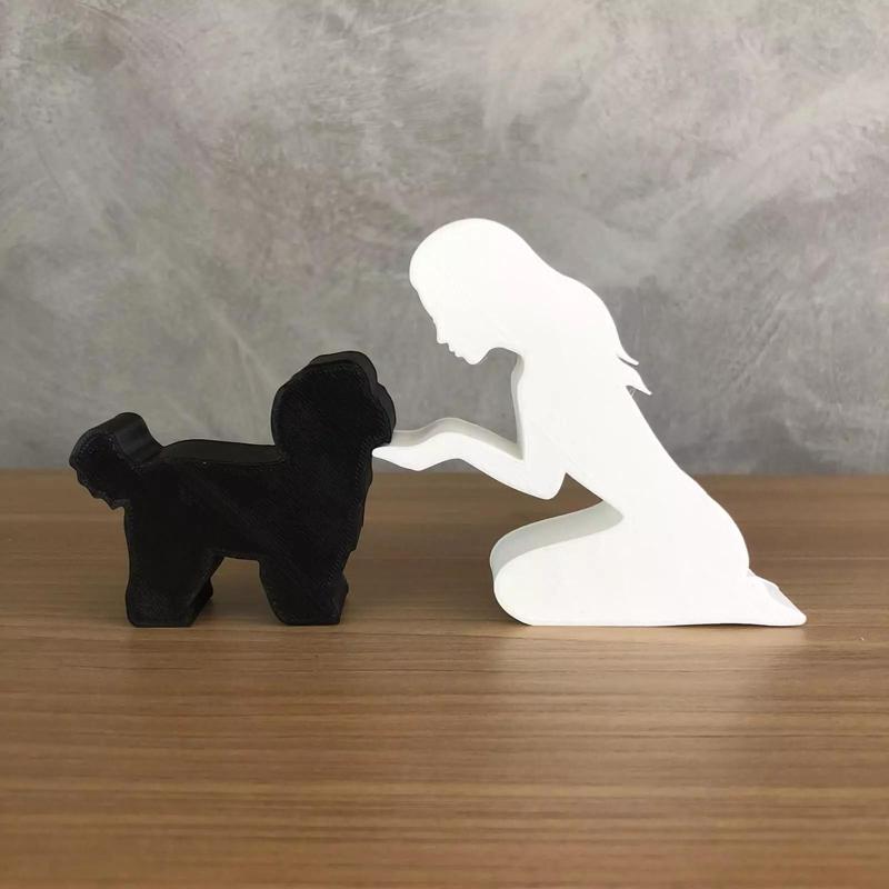 Girl and her Maltese -straight hair- for 3D printer or laser cut