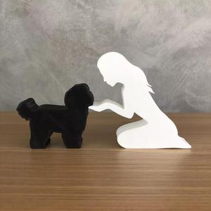 Girl and her Maltese -straight hair- for 3D printer or laser cut
