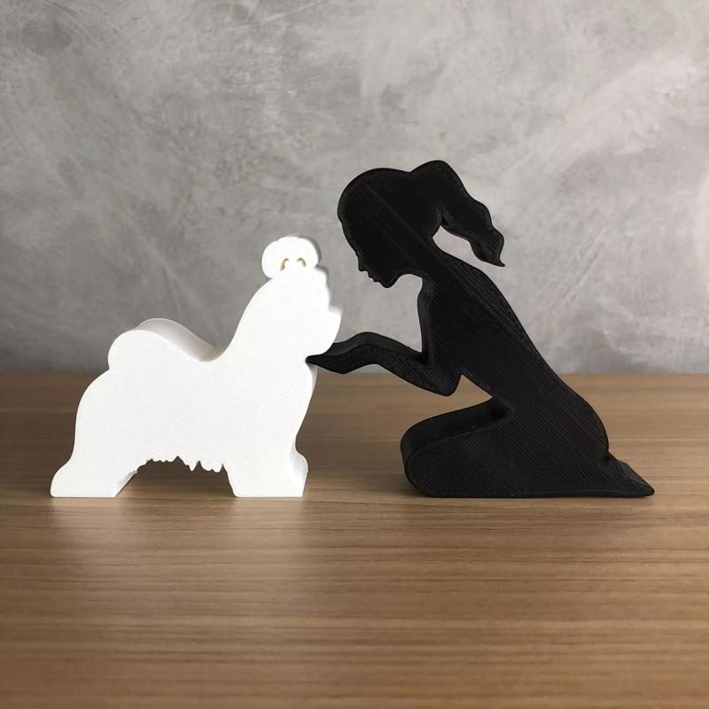 Girl and her Shih tzu -tied hair- for 3D printer or laser cut
