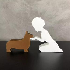 Girl and her Corgi -afro hair- for 3D printer or laser cut