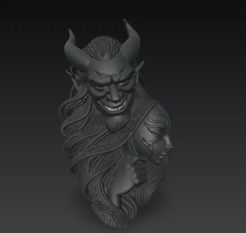 Dark Devil and Mask Sculpture - Stylized Fantasy