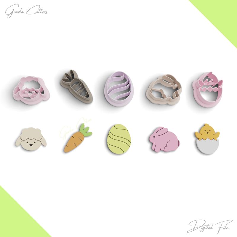 BUNDLE / Easter Day Polymer Clay Cutter Package, 5 Models, 2 Cutter Version, 5 Sizes Included, Digital STL File, No: 1193 bundle