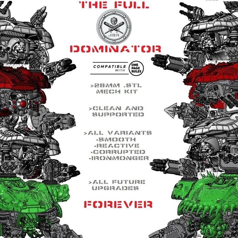 The Full Dominator: Chassis, Armor, Superheavy Laser Cannon, Plasma Cannon, Flamer Cannon, and Harpoon Of Doom.  Plus More!