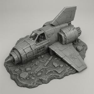 Sci-Fi Spaceship Crash Scene STL Model - Futuristic Wrecked Landing Craft