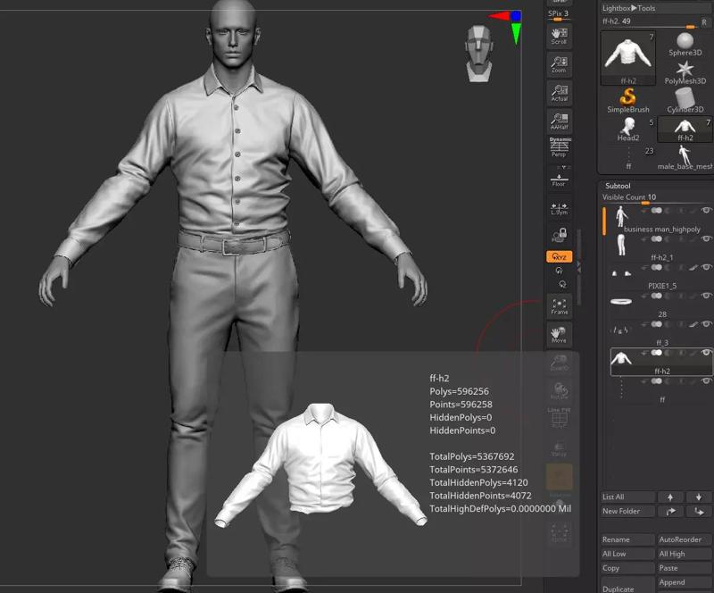 Business suit skirt pants highpoly zbrush project