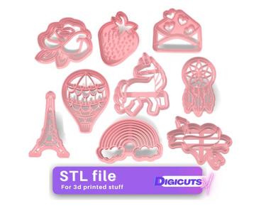 Set of 9 Cookie Cutters STL files of Love