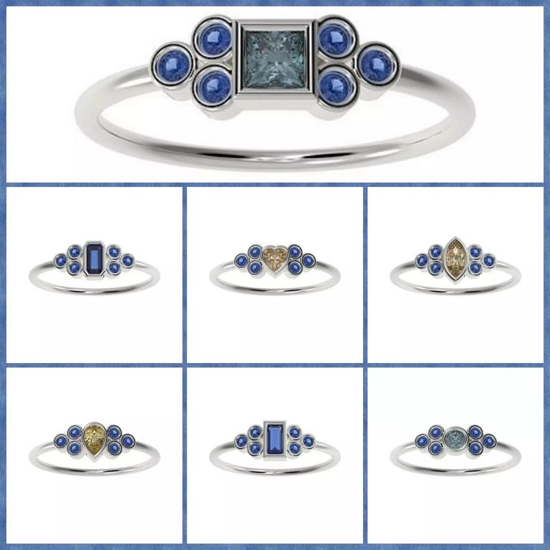 7 Basel ring with different central stones  3D Model Collection