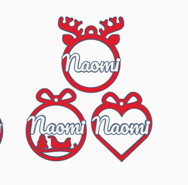 3 x Naomi, Personalized Christmas tree ball