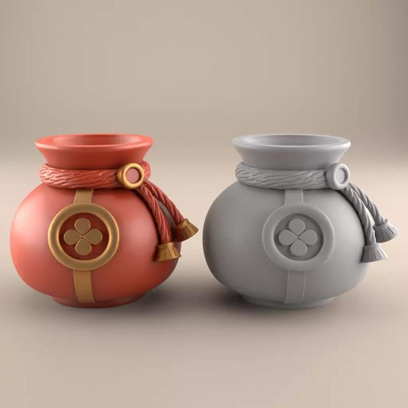 Red Lucky planter urn candy container candle holder