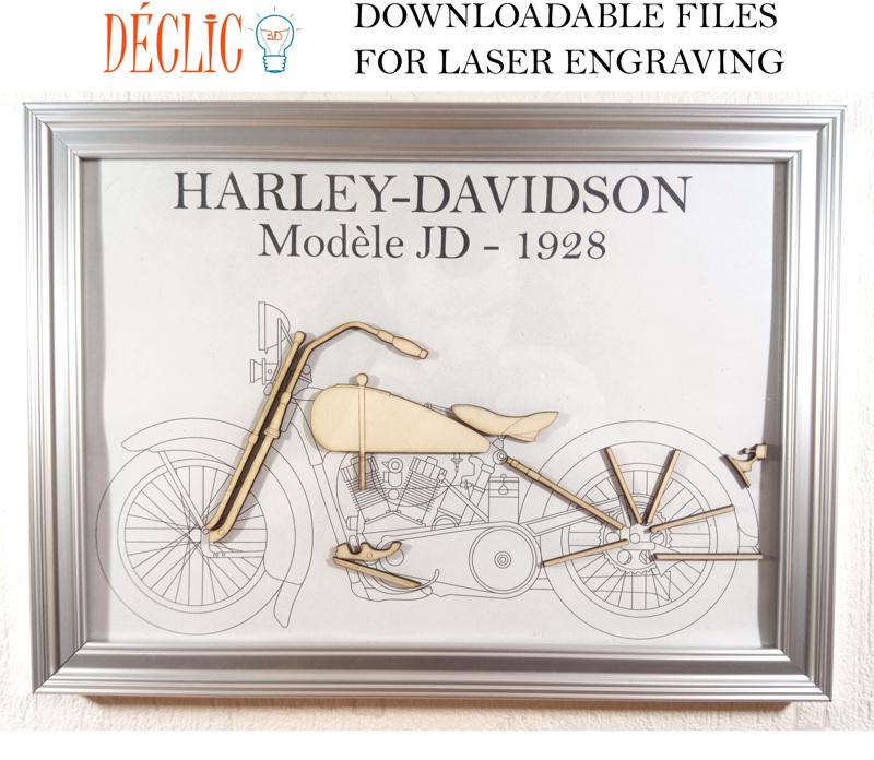 Blueprint Art - Harley Davidson JD 1928 - Laser Engraving ( Lasercut Files )