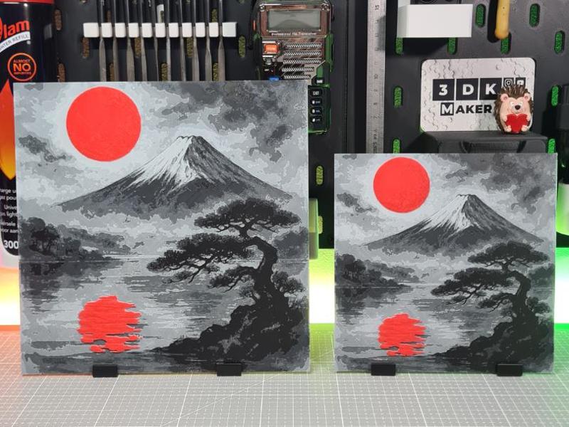 Red Moon Mountain Landscape – Hueforge – 4 Colors