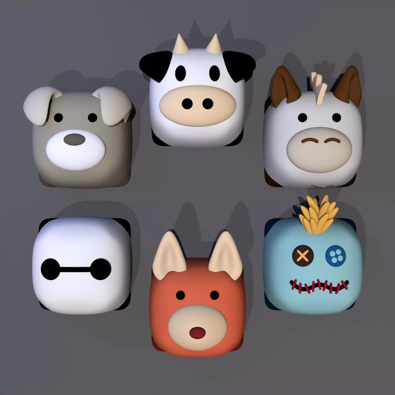 Pack 6 keycaps of cube animal - pack 1
