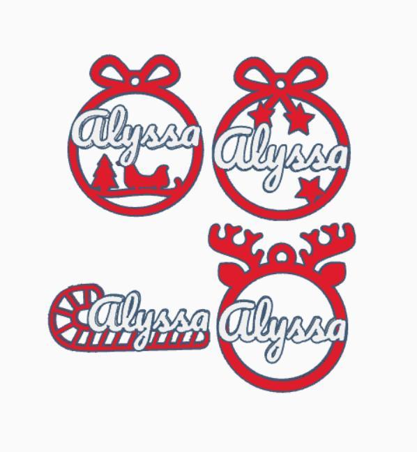 4 x Alyssa, personalized Christmas tree ball