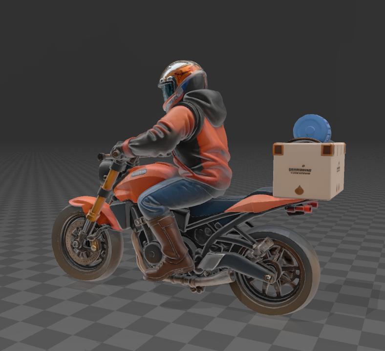 🏍️ Spare parts delivery man on motorcycle - Scale 1/64 - Detailed model for dioramas