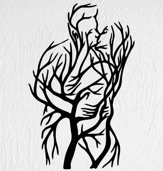 Abstract figure of a kissing couple formed by trees
