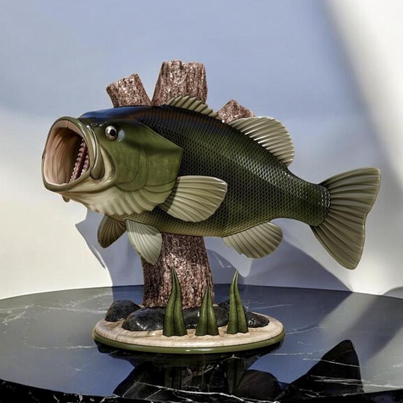 fish Largemouth Bass / Micropterus salmoides fish in motion sculpture underwater detailed texture for 3d printing