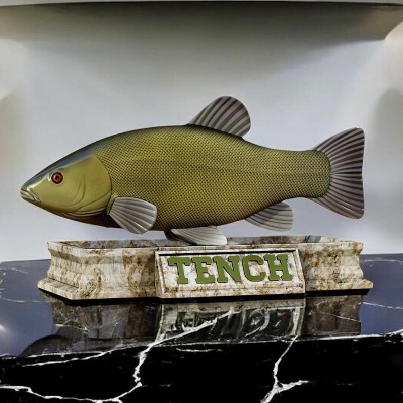 fish common tench / tinca tinca statue stone base detailed texture for 3d printing