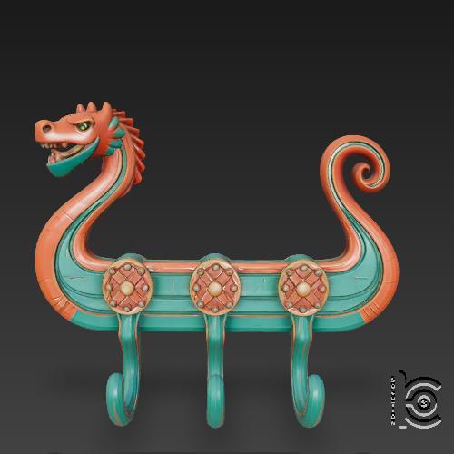 Nordic Dragon Ship - Viking Wall Hook for 3D Printing