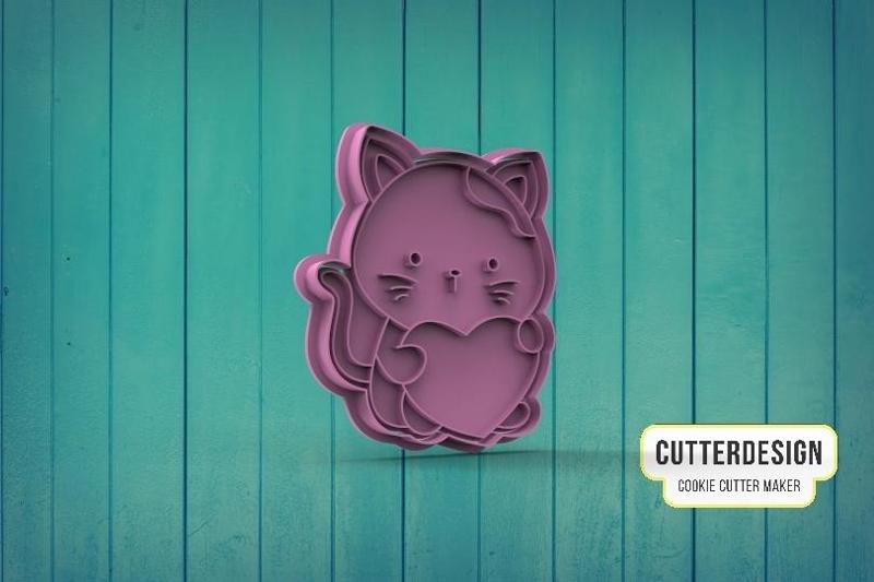 Cat Holding Heart Cookie Cutter