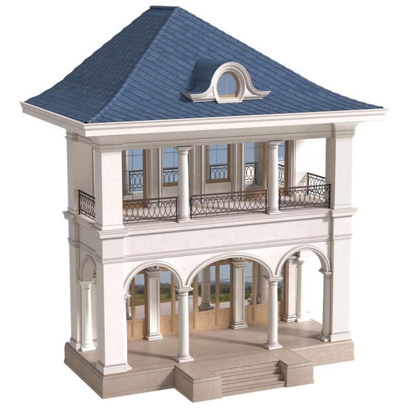 The facade of a private house in a modern light classic. Arched Entrance to the house. Classic Porch