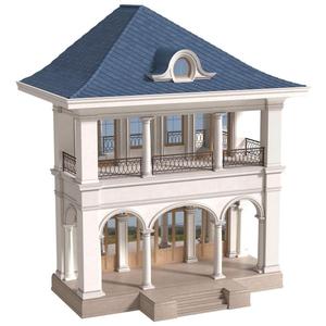 The facade of a private house in a modern light classic. Arched Entrance to the house. Classic Porch