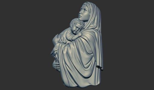 virgin Mary with baby relief 3d print model cnc