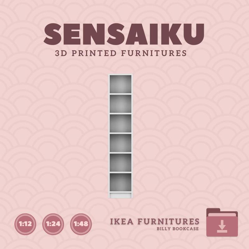 Miniature Replica Billy Bookcase (15.75 x 79.5 in) for Miniature Dollhouse - IKEA (1:12,24,48) - 3D Print Instant Download