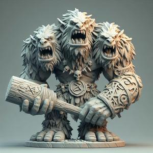 98  Three-Headed Troll — 3D-Printed Fantasy Statue,  magic, dragon, serpent, mask, gnome, gorgon, venetian carnival, wild, fox, monster, cat, fair, witch, werewolf, horror, beast, snake, troll, skeleton dance