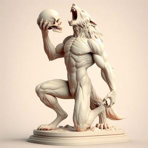 2026 Ivory Werewolf Howling with Skull - 3D Model, magic, dragon, serpent, mask, gnome, gorgon, venetian carnival, wild, fox, monster, cat, fair, witch, werewolf, horror, beast, snake, troll, skeleton dance