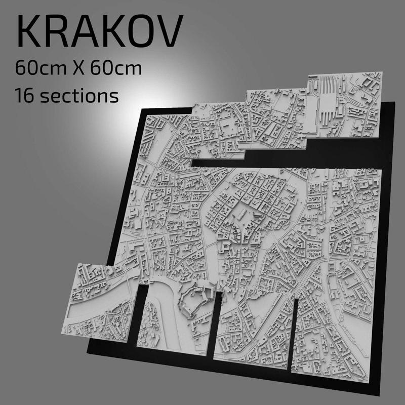 3D Krakow | Digital Files | 3D STL File | Krakow 3D Map | 3D City Art | 3D Printed Landmark | Model of Krakow Skyline | 3D Art