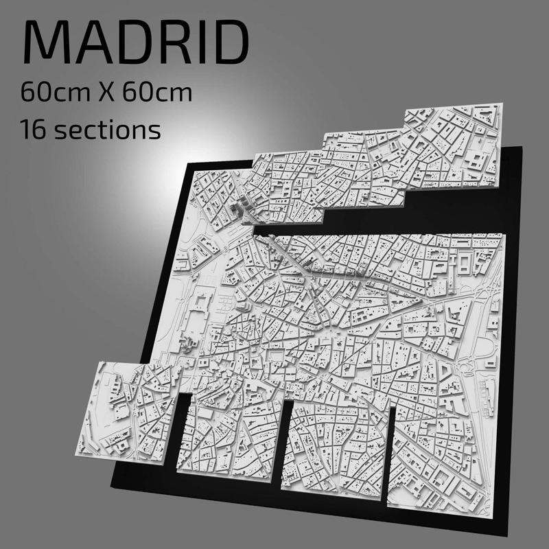 3D Madrid | Digital Files | 3D STL File | Madrid 3D Map | 3D City Art | 3D Printed Landmark | Model of Madrid Skyline | 3D Art