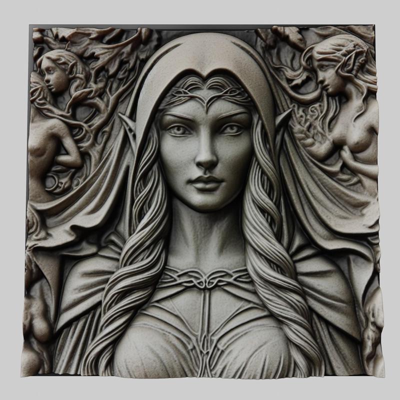Lord of Rings Arwen 3d printer relief medallion stone tablet obj stl