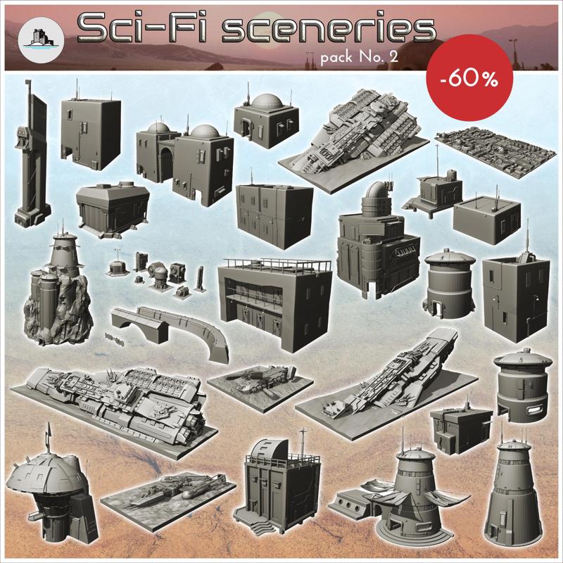 Sci-Fi sceneries pack No. 2 - Future Sci-Fi SF Post apocalyptic Tabletop Scifi Wargaming Planetary exploration RPG Terrain Tatooine Desert