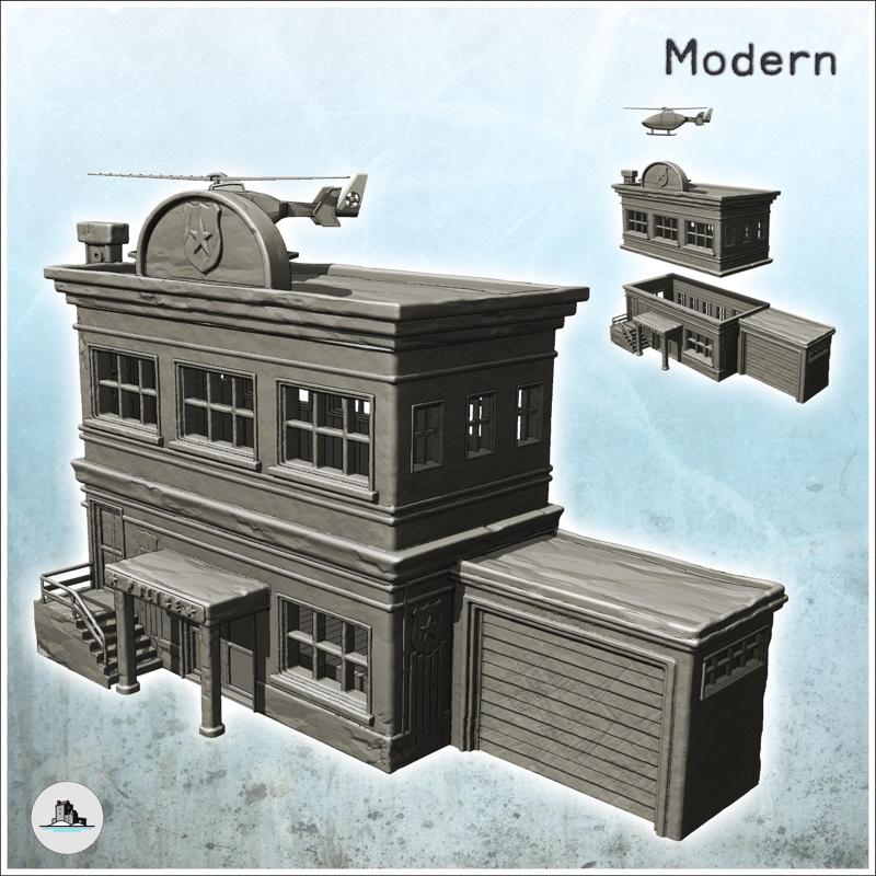 Police station with vehicle garage and rooftop helicopter (10) - Cold Era Modern Warfare Conflict World War 3 RPG  Post-apo