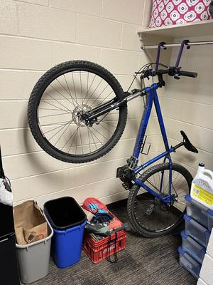 Bike hook for vertical storage (using closet rod)