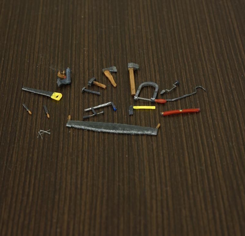 Woodworking tools set in scale