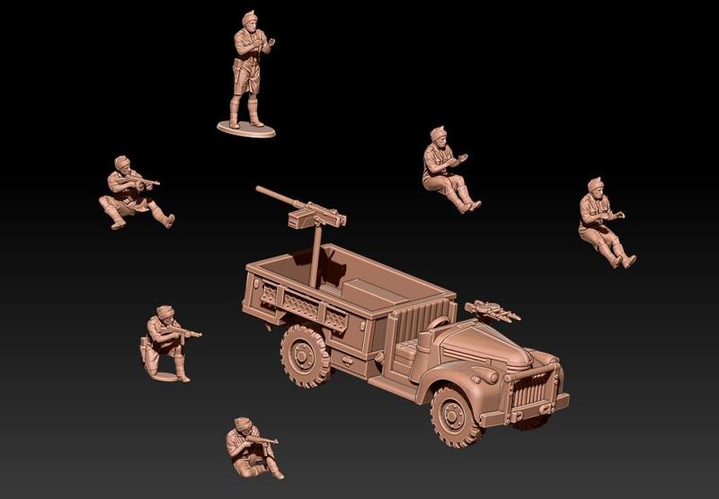 ww2 LRDG truck with browning - crew wool hats