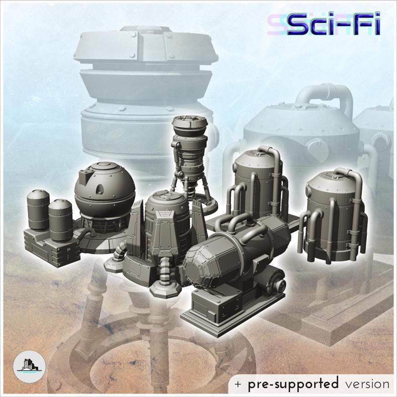 Set of six futuristic industrial machines (7) - Future Sci-Fi SF Post apocalyptic Tabletop Scifi Wargaming Planetary exploration RPG Terrain