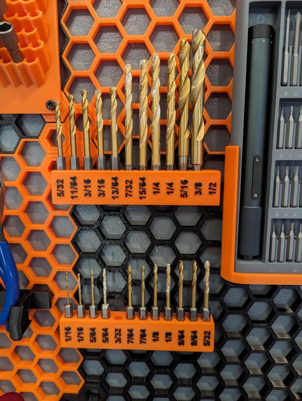 HSW Mildly Parametric Bit Holder with Text (Honeycomb Storage Wall)