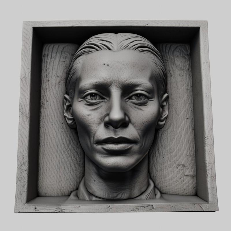 Tilda Swinton head relief actress