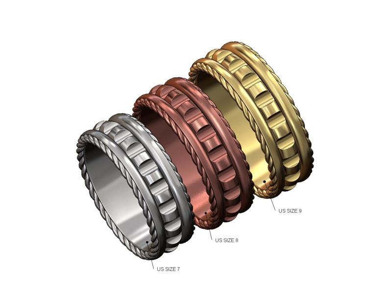 Ribbed braided rope sides band US sizes 7 8 9 3D print model