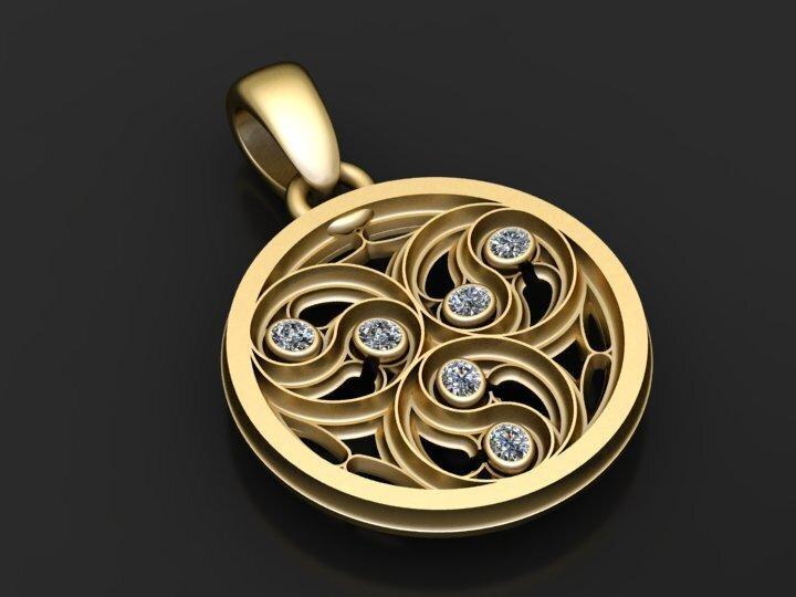 gold swirl pendant 3D printable model