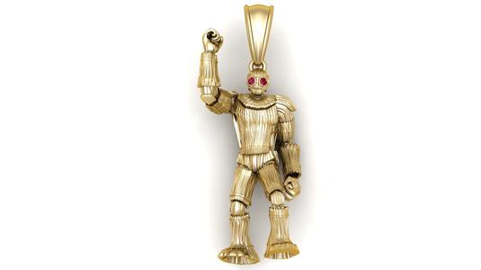 gold robot pendant 3D printable model