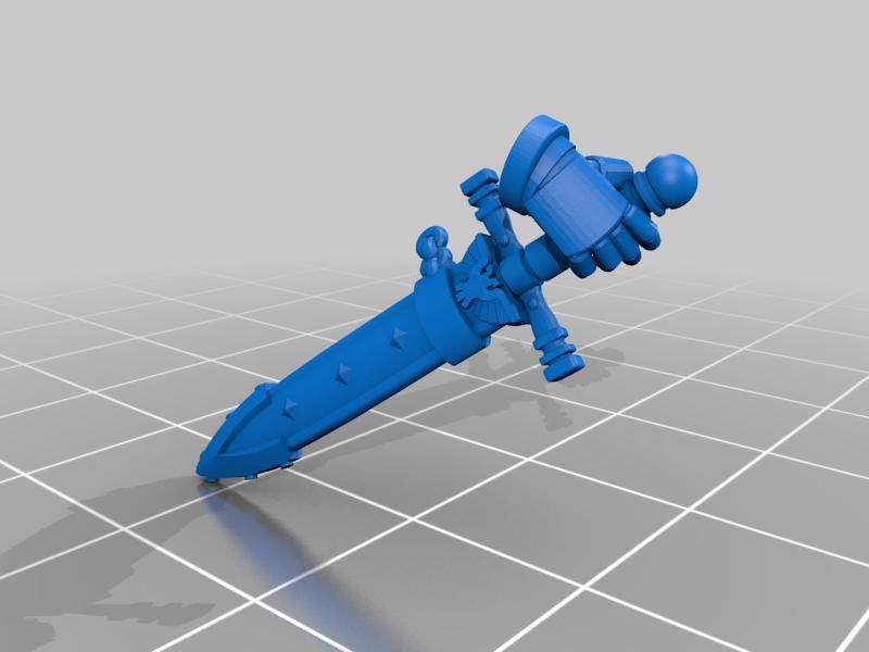 Relaxed hand holding a sword in scabbard