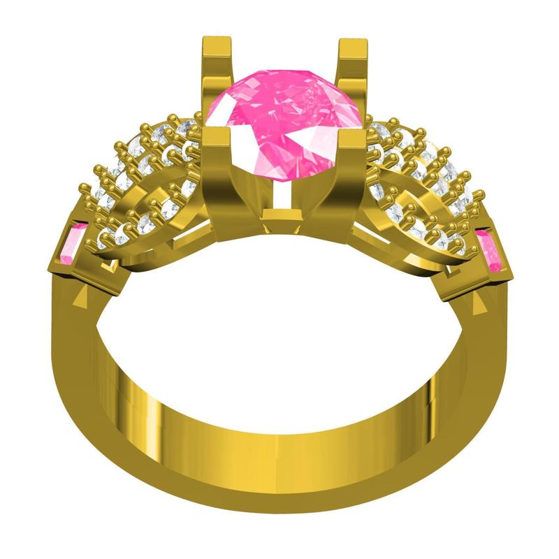 Round Pink Sapphire Solitaire Ring with Band