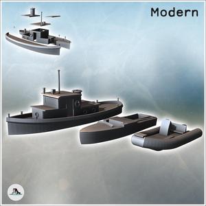 Set of three boats with canoe and ship (1) - Cold Era Modern Warfare Conflict World War 3 RPG  Post-apo WW3 WWIII