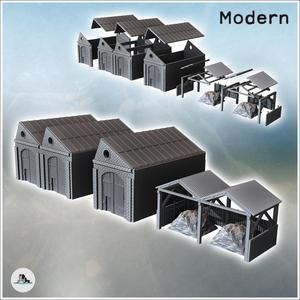 Set of industrial brick warehouses with large wooden access doors and ore storage annex (21) - Modern WW2 WW1 World War Diaroma Wargaming RPG Mini Hobby
