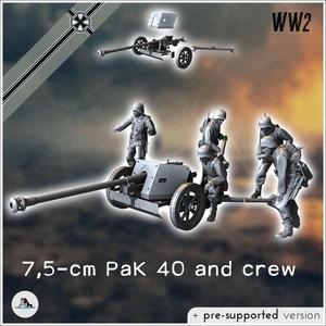 Pak 40 75mm anti-tank gun with five crew soldiers - Germany Eastern Western Front Normandy Stalingrad Berlin Bulge WWII